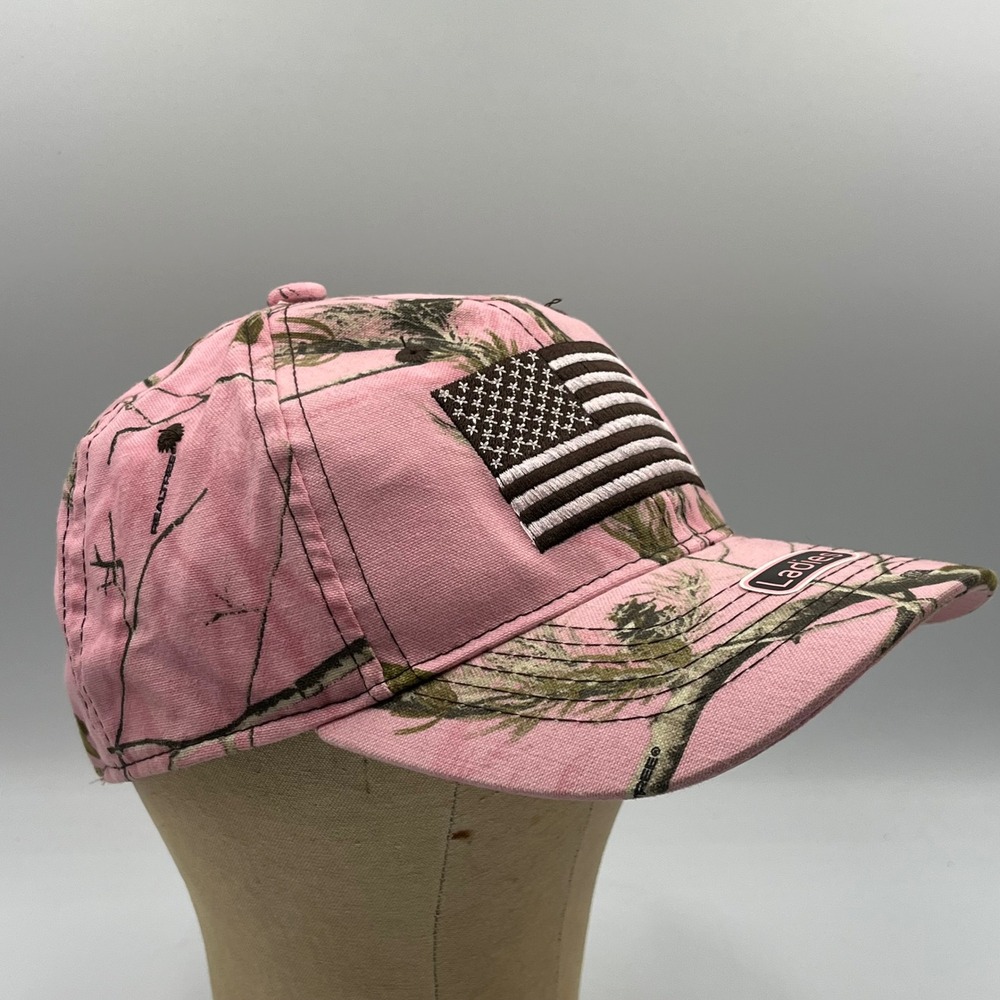 Realtree APC Pink Camo American Flag Hat Ladies Fit Outdoor Cap Baseball Hat NWT - Picture 7 of 10